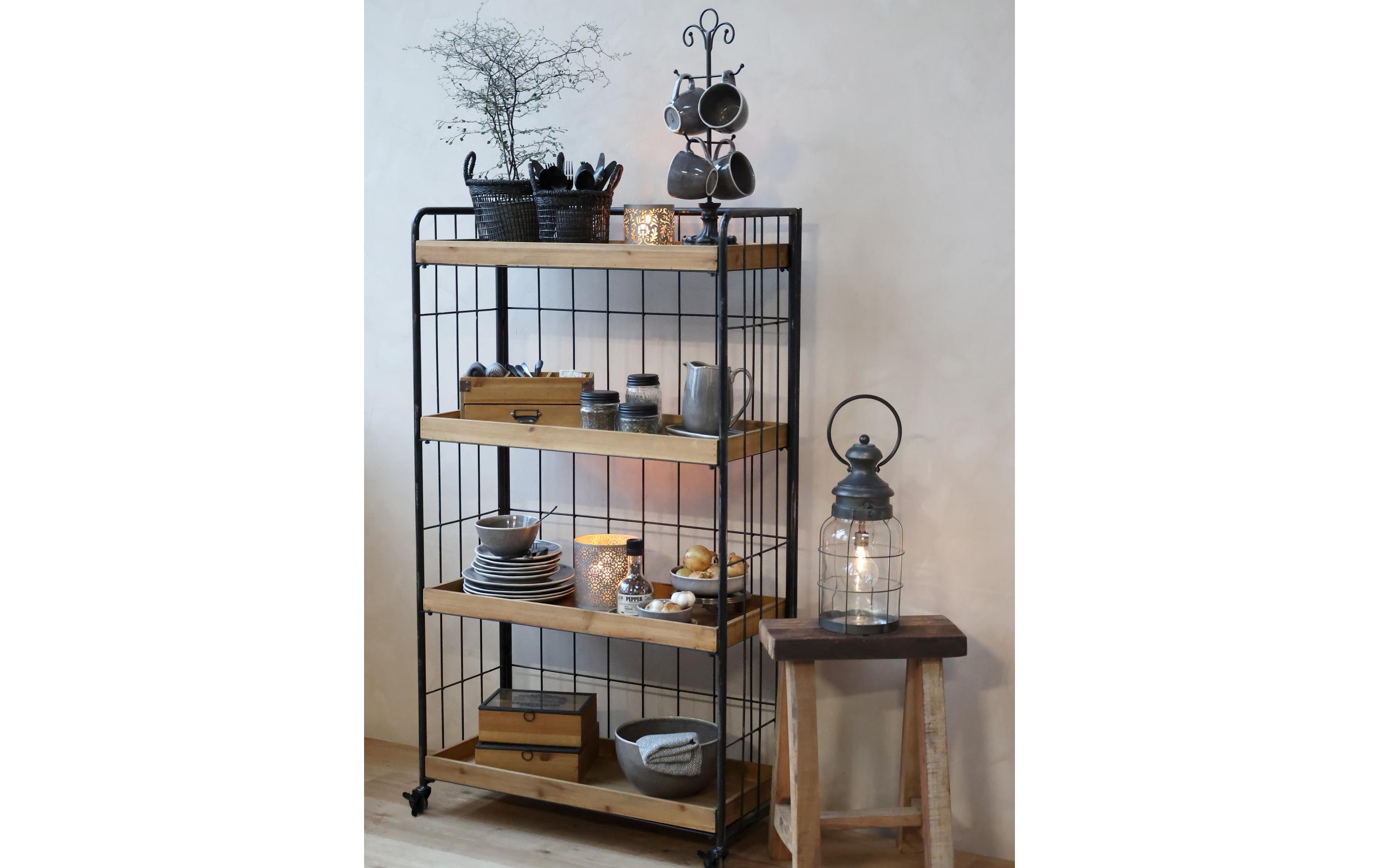 mit 3 Fächern und Schublade 30 x 13 cmAufbewahrungsbox aus Holz und Eisen