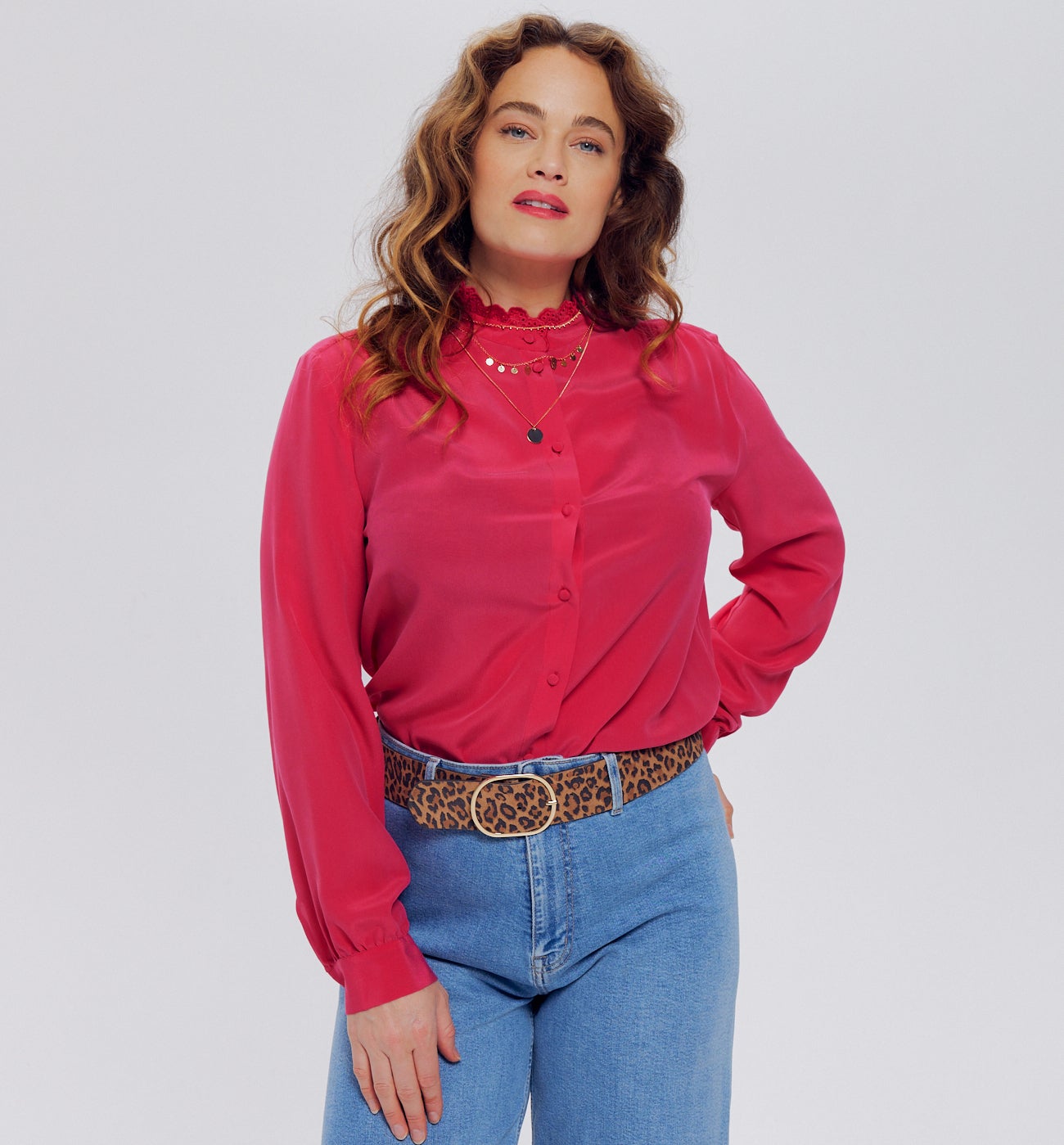 Chemise en soie unie Femme - Rose