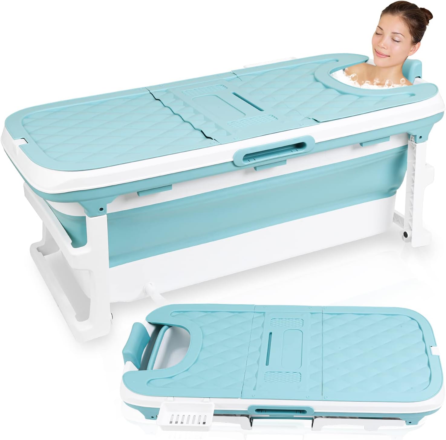 149x60x50cm XXL Faltbare Badewanne Erwachsene, Erwachsener foldable bathtub mit Abdeckung Klappbadewanne klappbare mobile Badewanne mit Korb für Badezimmer, Dusche und Balkon