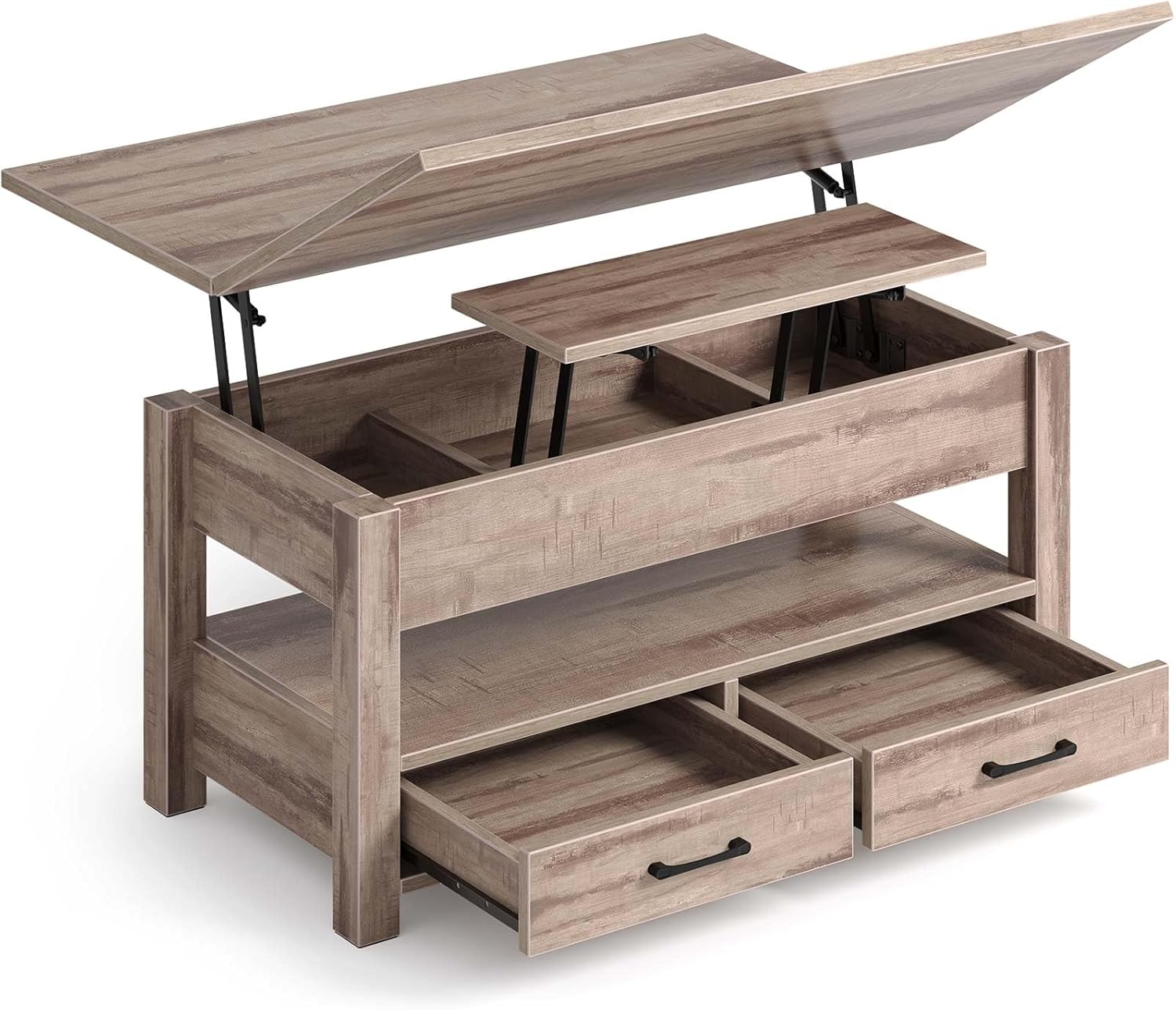 Rolanstar Couchtisch Höhenverstellbar, Wohnzimmertisch mit Schublade & verstecktem Fach, Kaffeetisch umwandelbar in Esstisch, 100 x 50 cm Sofatisch aus Holz