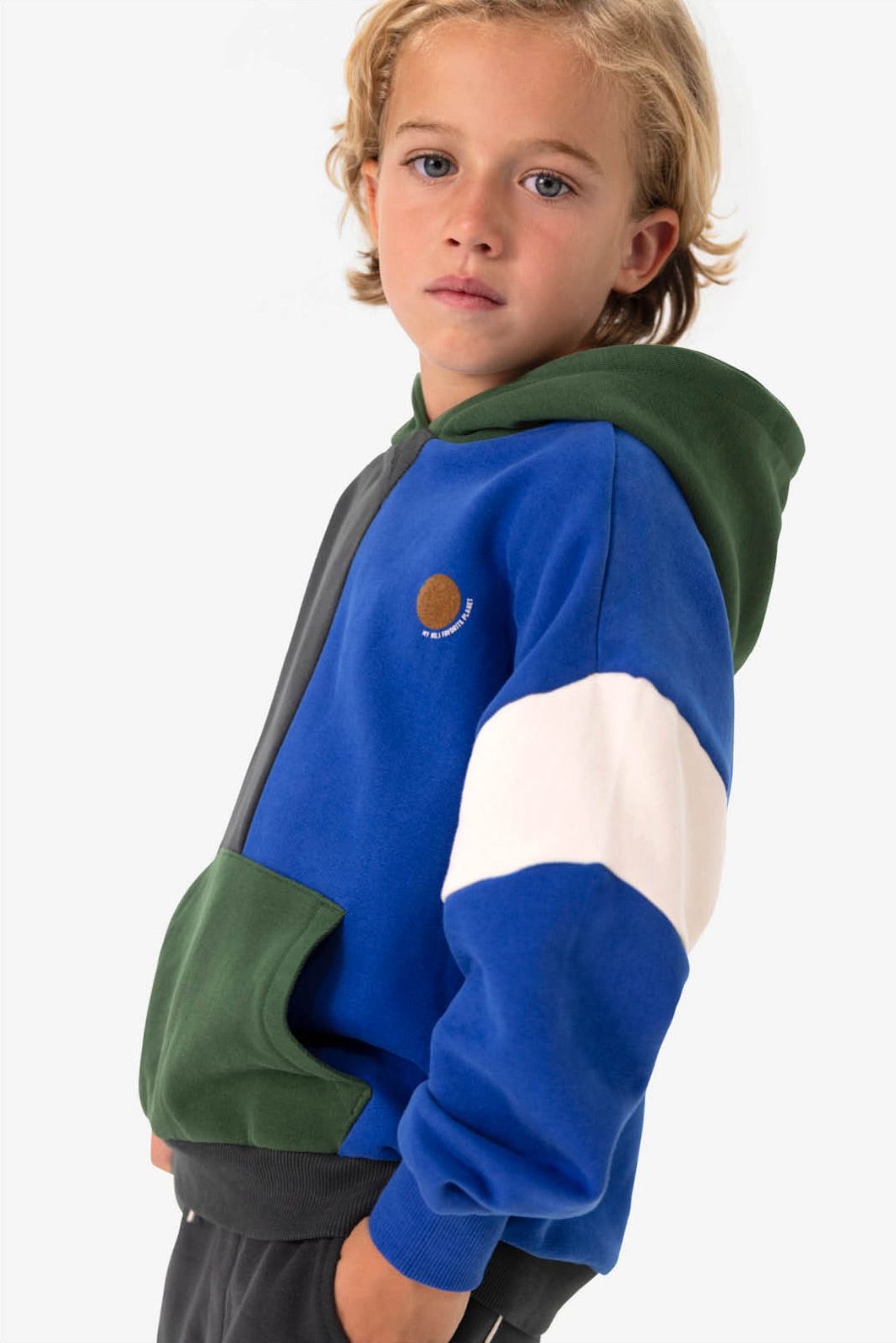 Oversized colourblock hoodie met artwork