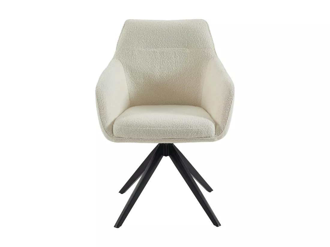 Lot de 6 chaises pivotantes avec accoudoirs - Tissu bouclette et métal noir - Blanc - MUSE