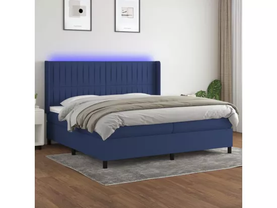 Sommier tapissier et matelas et LED Bleu 200x200 cm Tissu