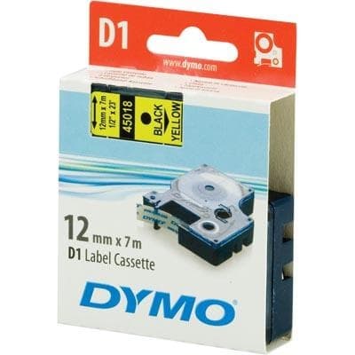 DYMO D1 etikettbånd standard 12 mm, svart på gul, 7 m rull (S0720580)