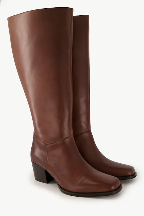 Lederstiefel, XXL-Schaft, Elastikeinsatz, Weite H