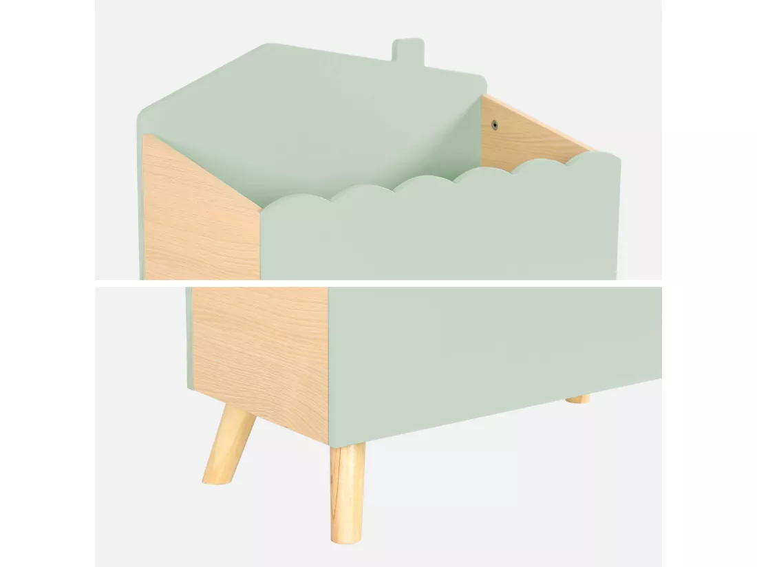 Coffre à jouets enfant effet bois. vert. L 58 x P 28 x H 44.5 cm