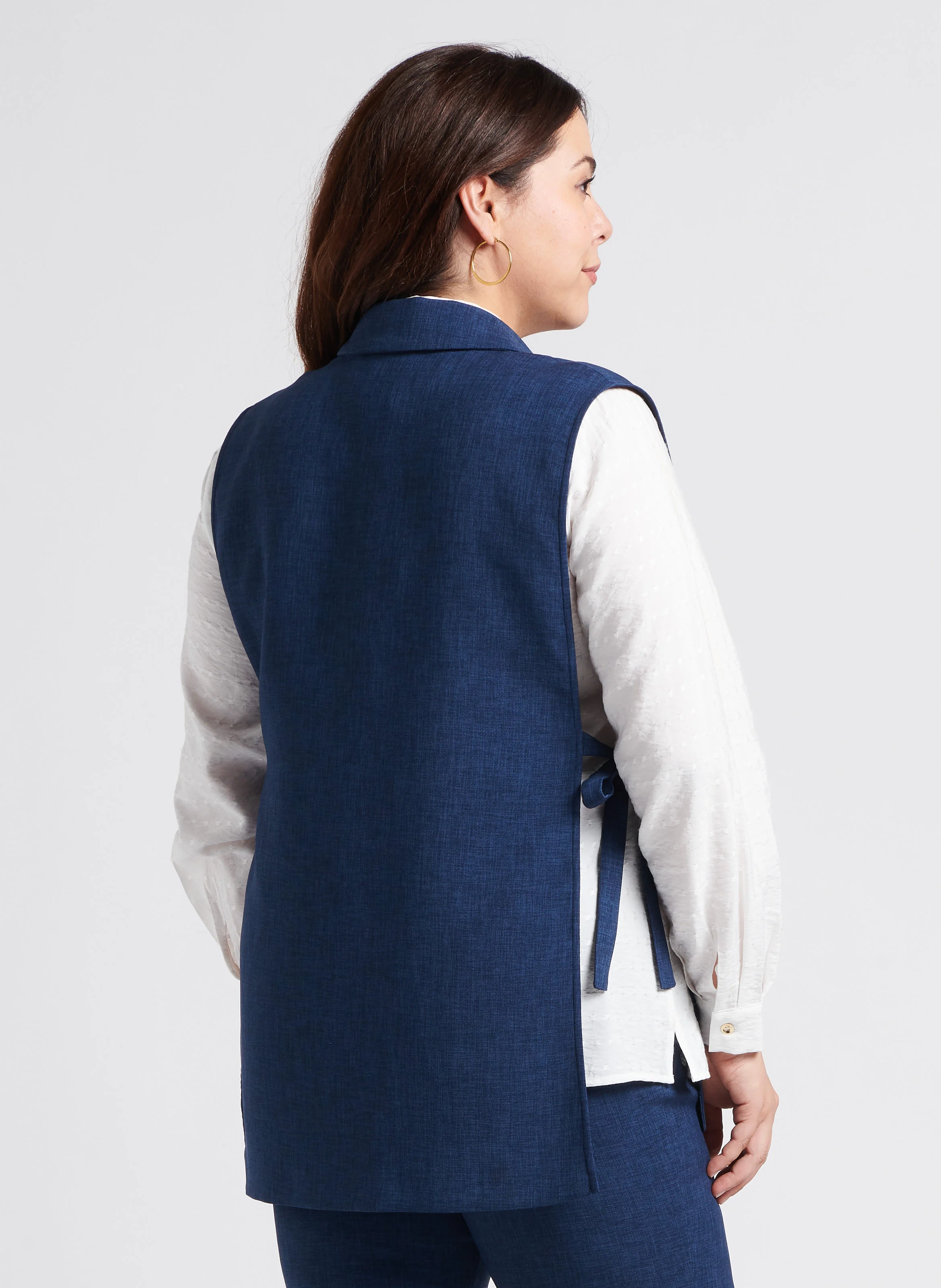 SATIN - Veste de tailleur droite sans manches| Bleu
