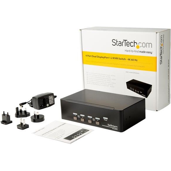 StarTech.com Switch KVM double affichage DisplayPort 4K 60 Hz à 4 ports avec hub USB 2.0 intégré