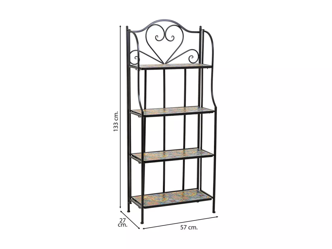 Étagère en mosaïque et fer forgé noire 57x27x133h
