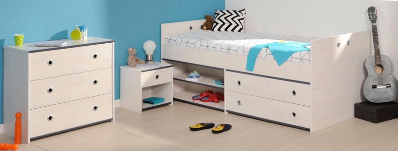Kinderkamerset Smoozy | Kajuitbed, commode en nachtkastje | Wit