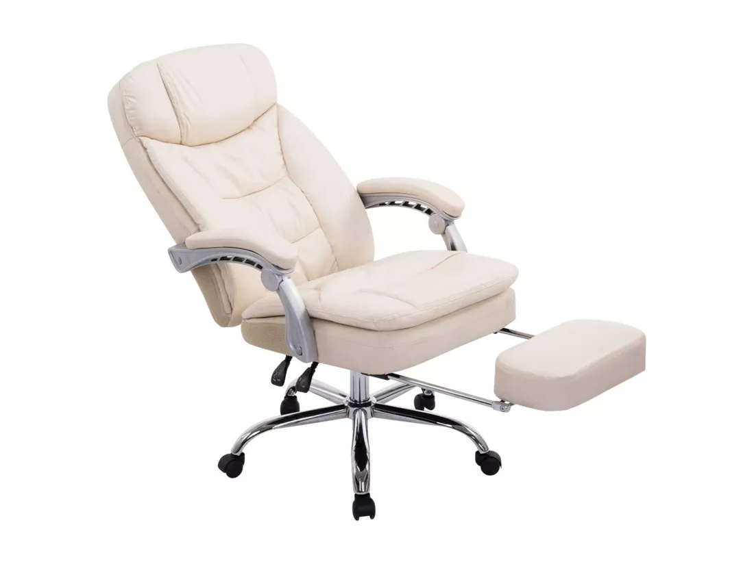 Chaise de bureau - Similicuir & Métal chromé - Crème - XL Troy