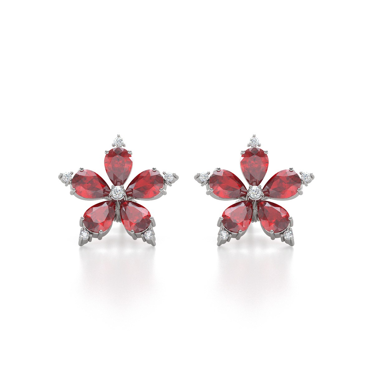 Boucles d'oreilles ADEN Fleur Rubis et Diamants sur Argent 925 4.52grs