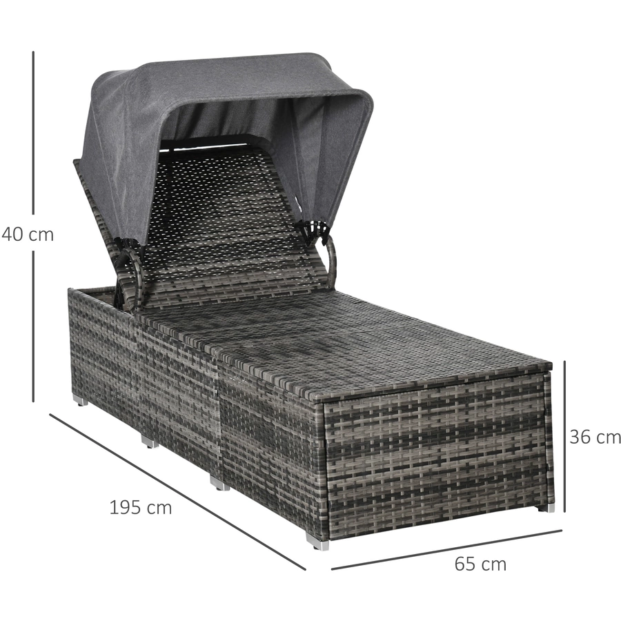 Outsunny Rattan Liege mit Sonnendach grau