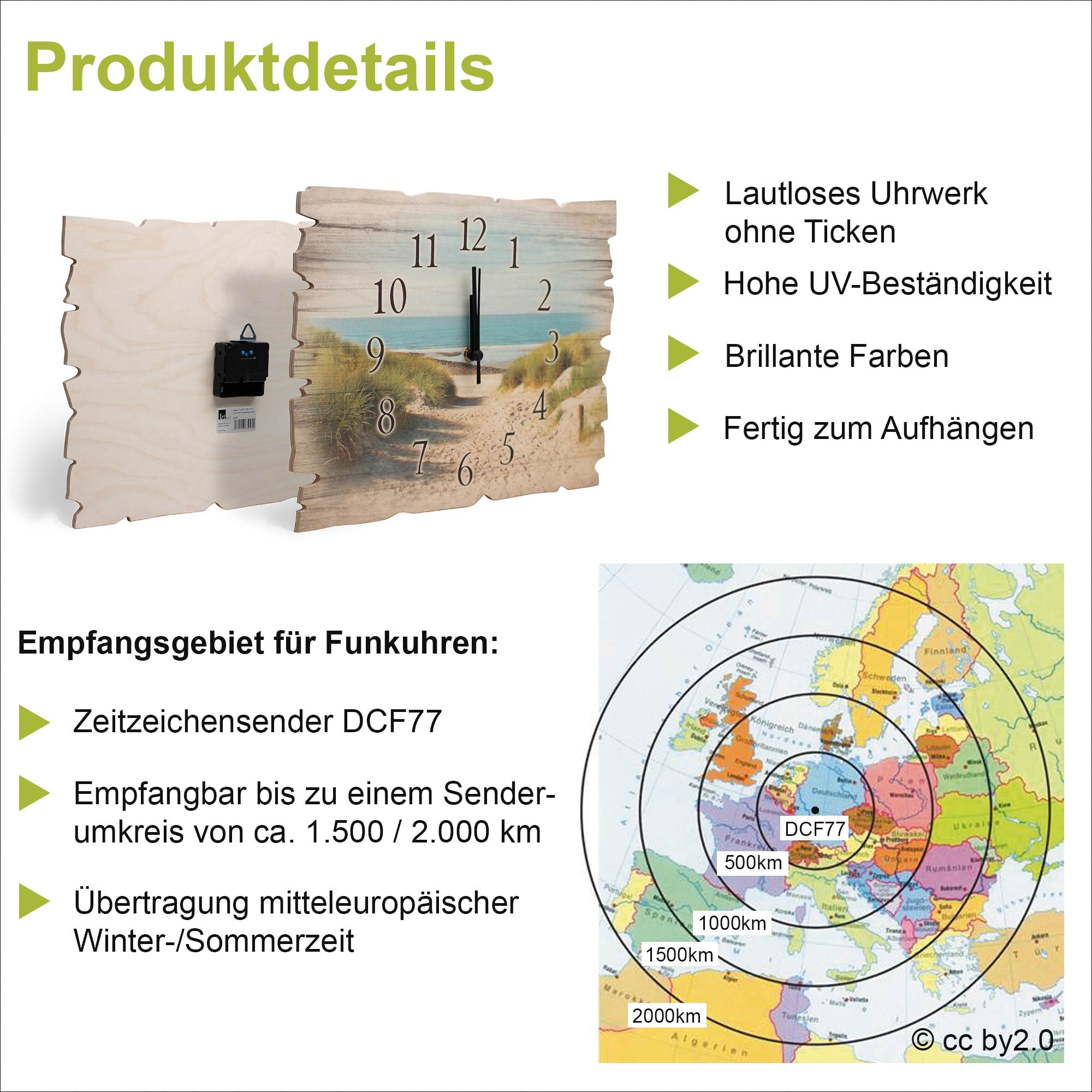 Artland Wanduhr »Holzuhr Rotwild« wahlweise mit  Quarz- oder Funkuhrwerk, lautlos ohne Tickgeräusche