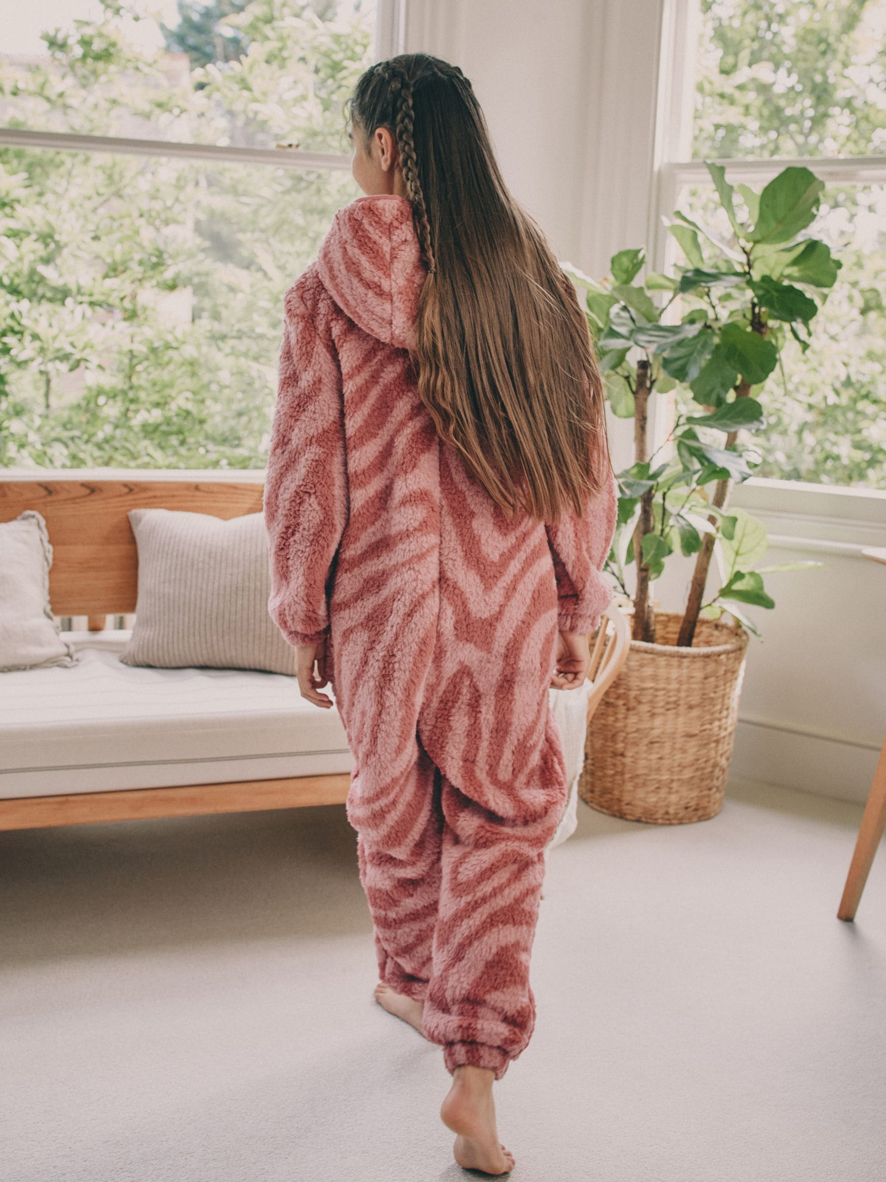 Roze met zebraprint - Fleece All-In-One (1,5 - 16 jr)