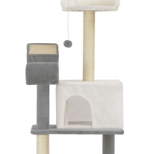 Arranhador para gatos, cinza e branco.