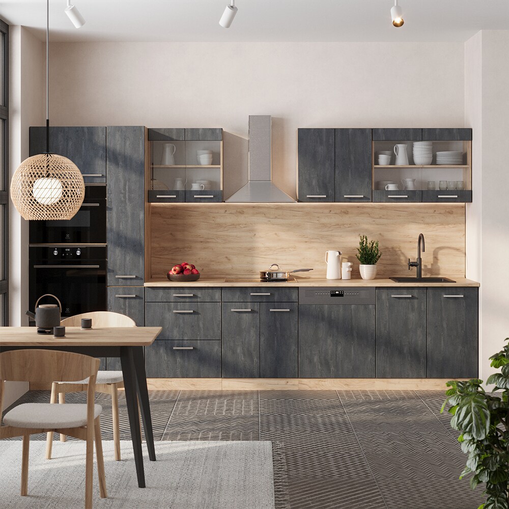 Vicco Küchenzeile R-Line 350 cm Schwarz Beton Eiche ohne Arbeitsplatte