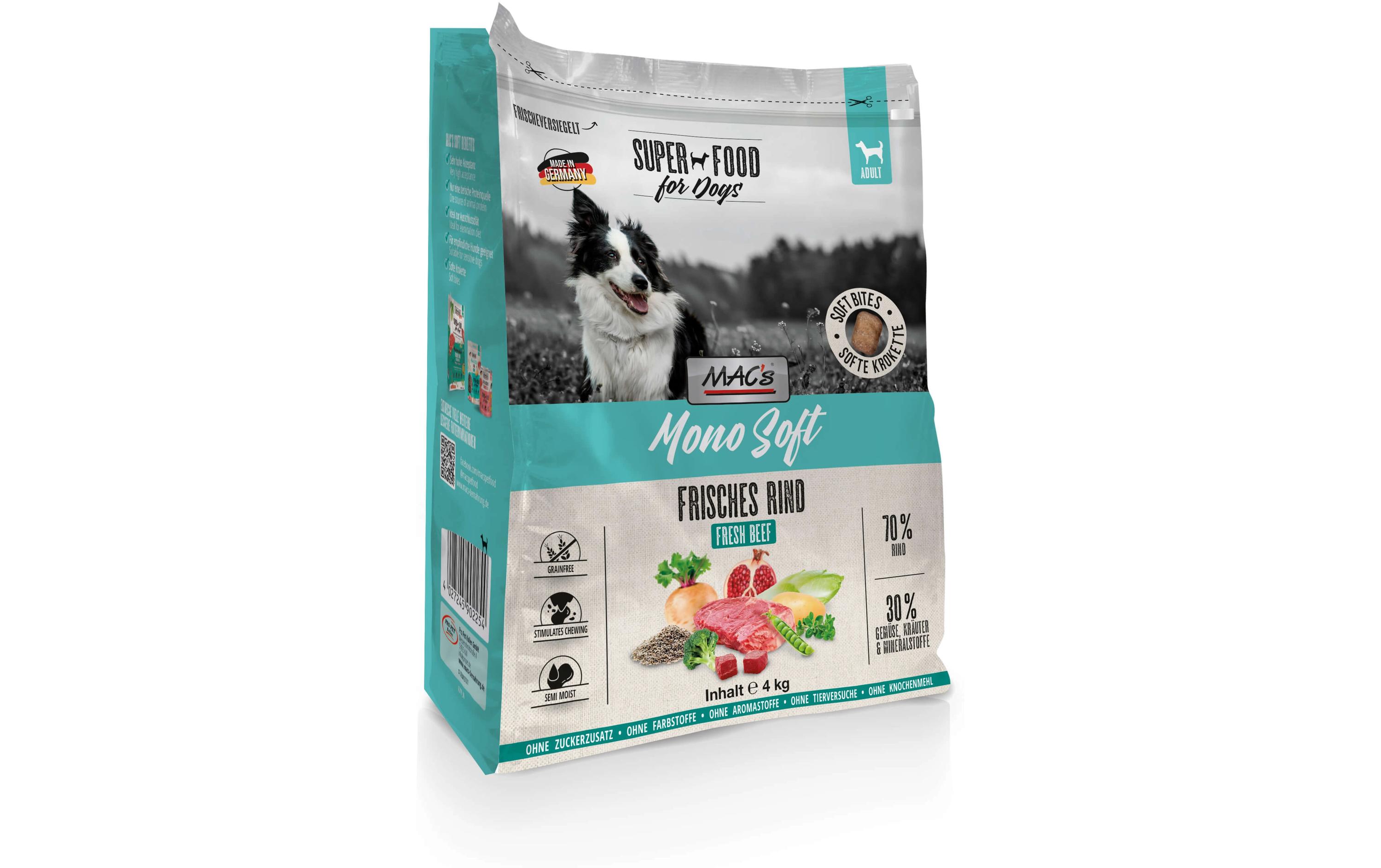 Halbfeuchtfutter Mono Soft Frisches Rind 4 kgAlleinfuttermittel für ausgewachsene Hunde