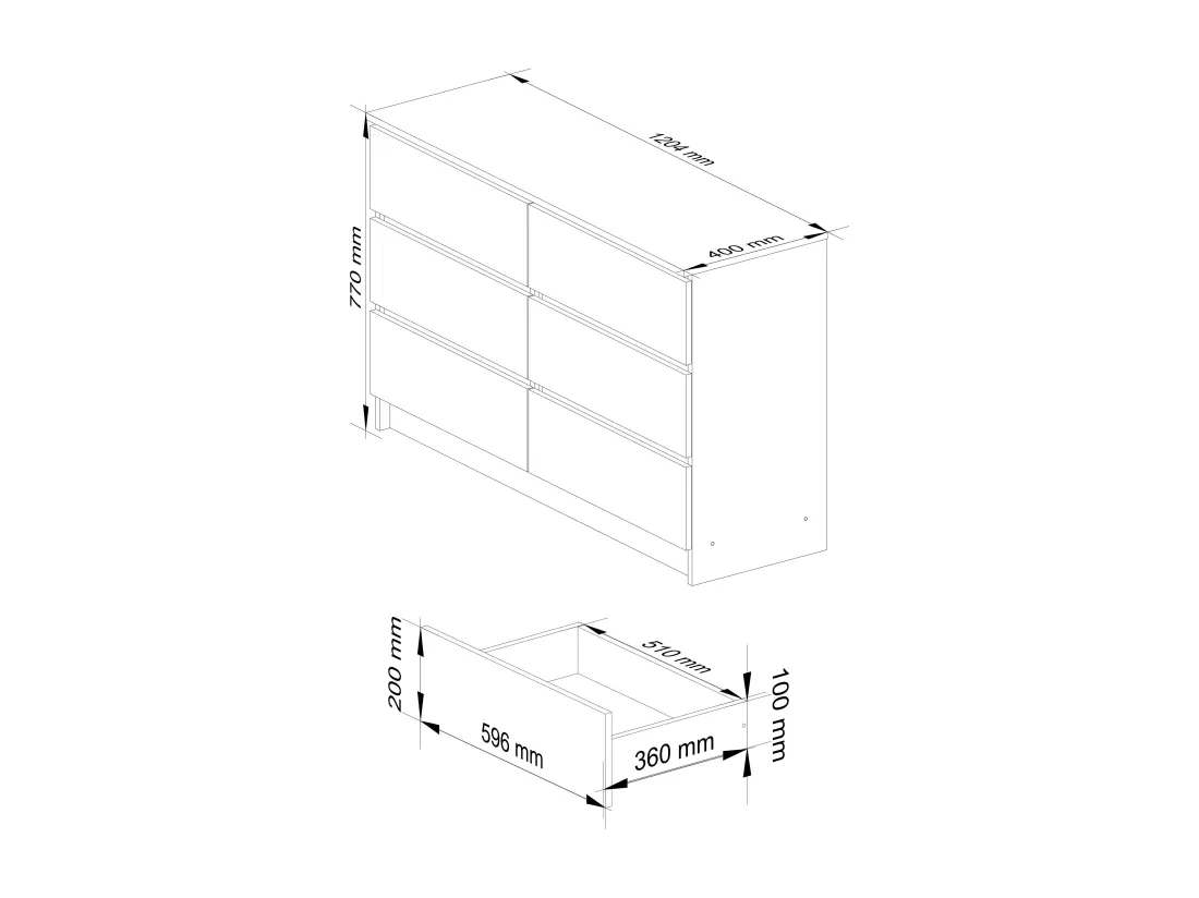 Commode AKORD K120 Chêne Craft 120 cm 6 tiroirs façade Chêne Craft 120x40x77 cm