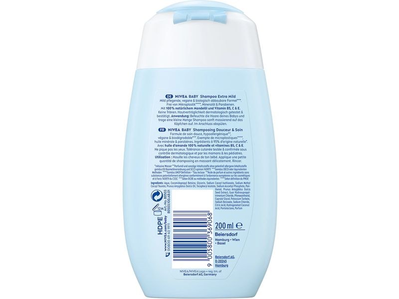 NIVEA BABY Shampoo Extra Mild 200 ml Shampoo mit integrierter Pflegespülung schützt und stärkt die Kopfhaut und das Haar