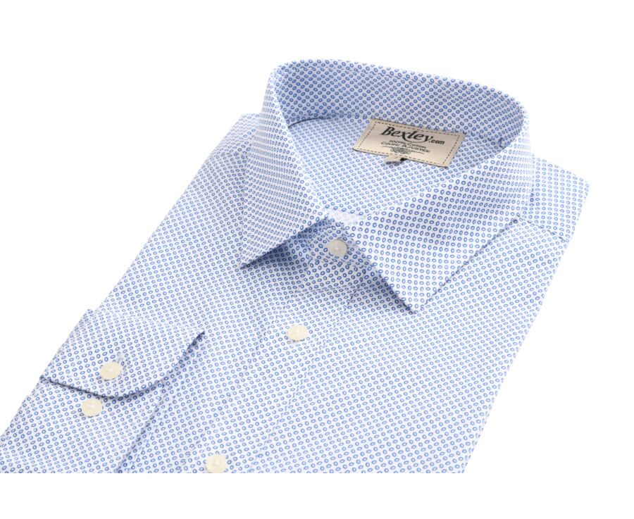 Chemise coton blanche imprimée motifs bleus - Col français - ROMÉRIC