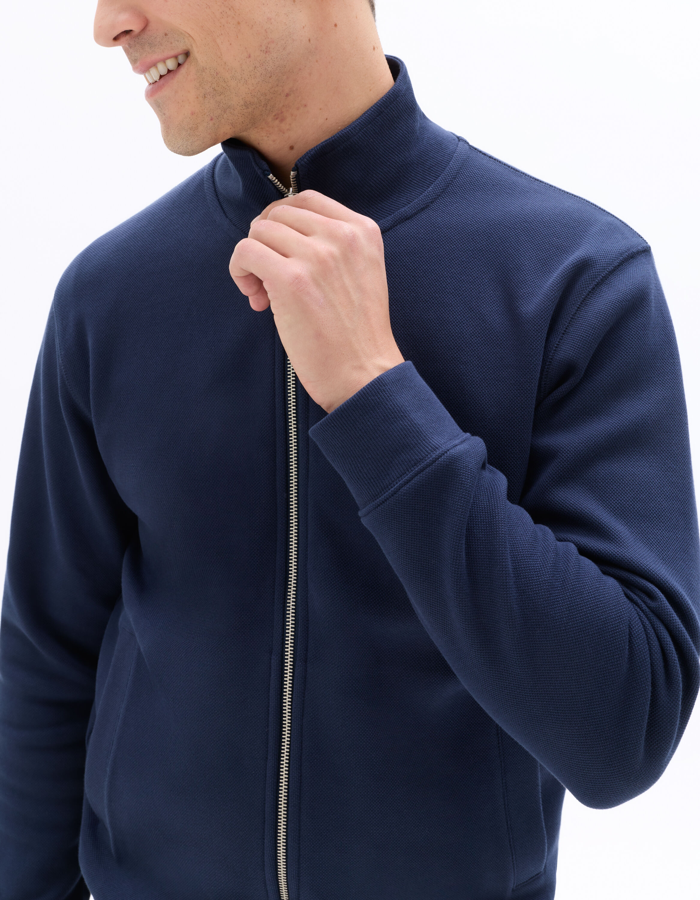 Sweat zippé regular piqué - marine