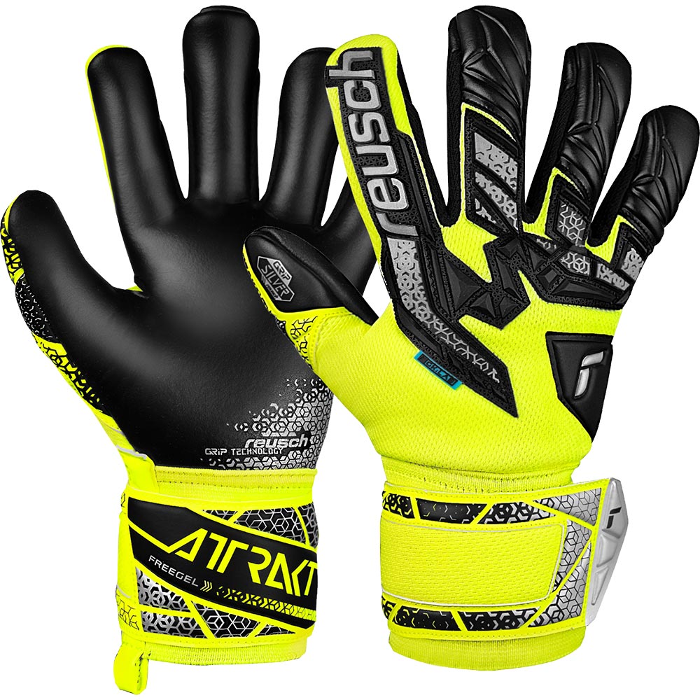 Reusch Attrakt Freegel Silver Junior Torwarthandschuhe Kinder safety yellow