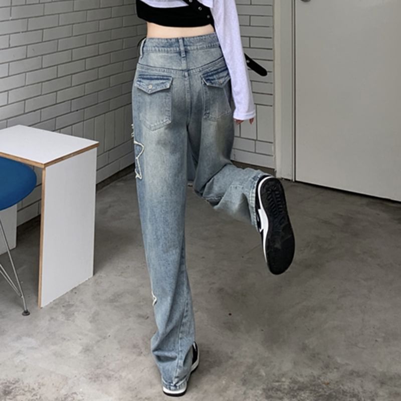 Sosana - Low Rise Star Applique Straight-Fit Jeans
