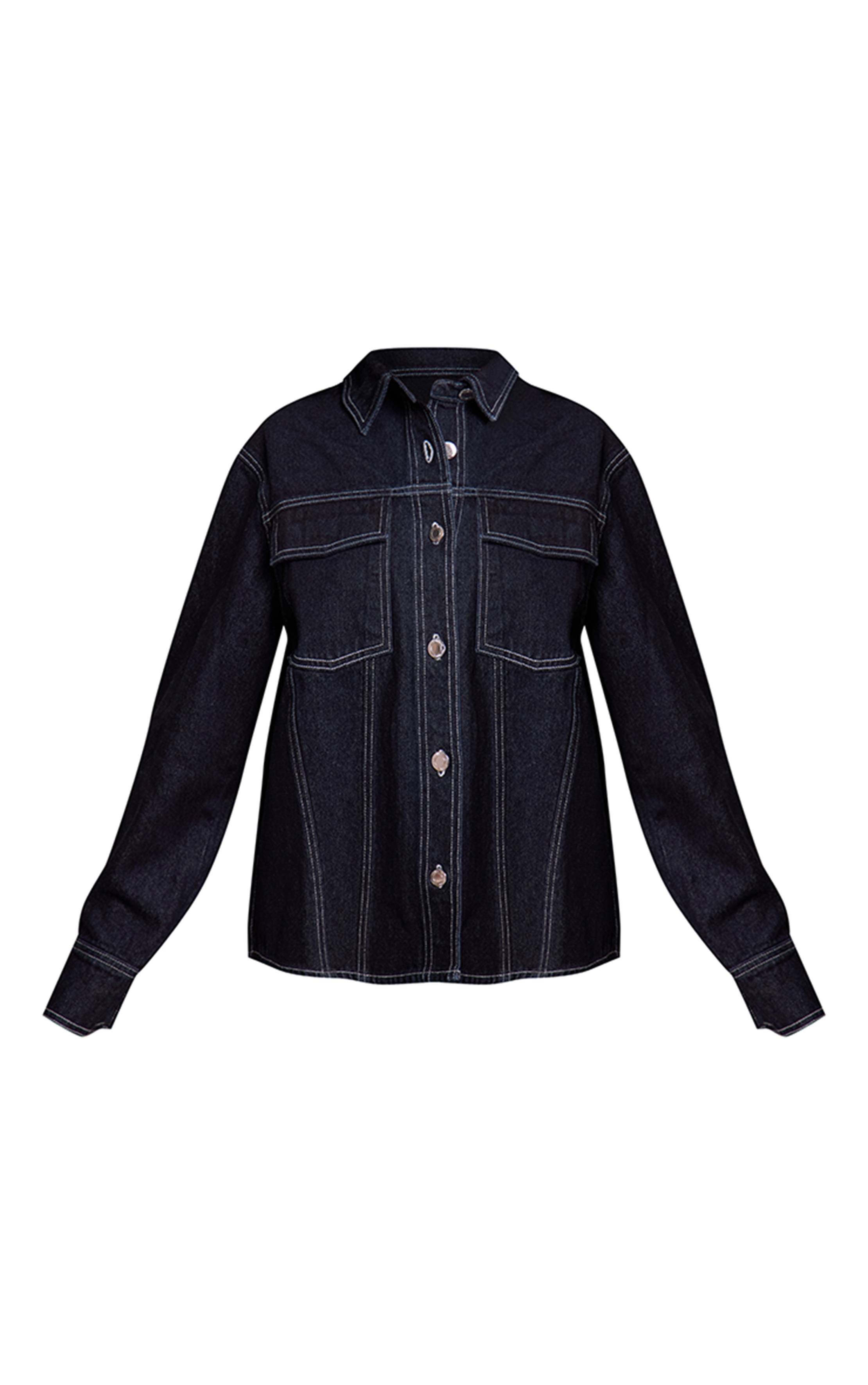Bleu Indigo Veste-chemise En Jean À Détails De Coutures Petite