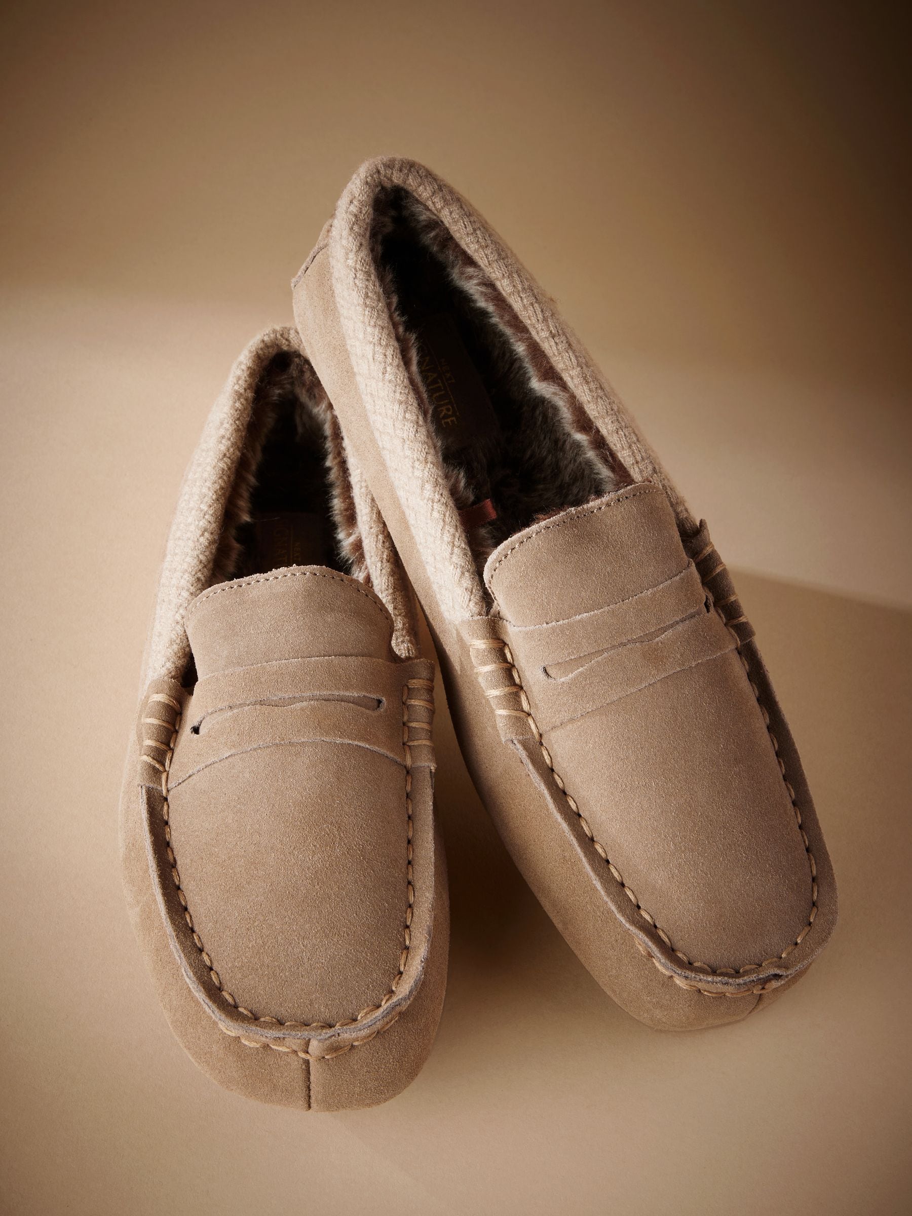 Taupe bruin - Signature Suede Fabric Trim Moccasin Slippers
