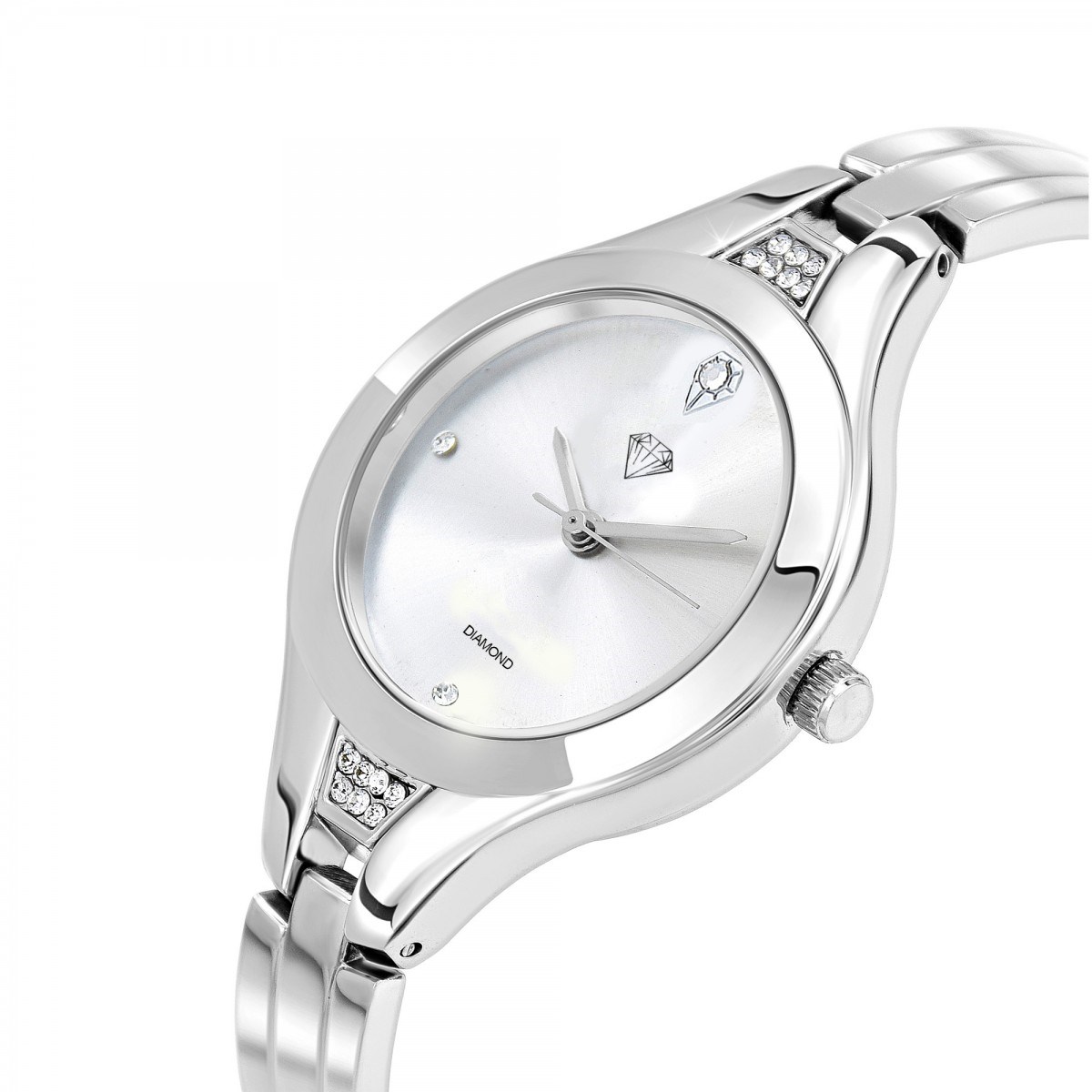 Montre Lola argentée SC Crystal ornée d'un véritable diamant noir et de 18 Cristaux scintillants