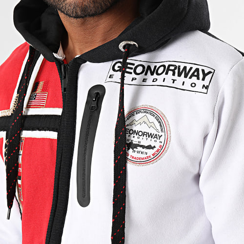 Sweat Zippé Capuche Blanc Rouge Noir