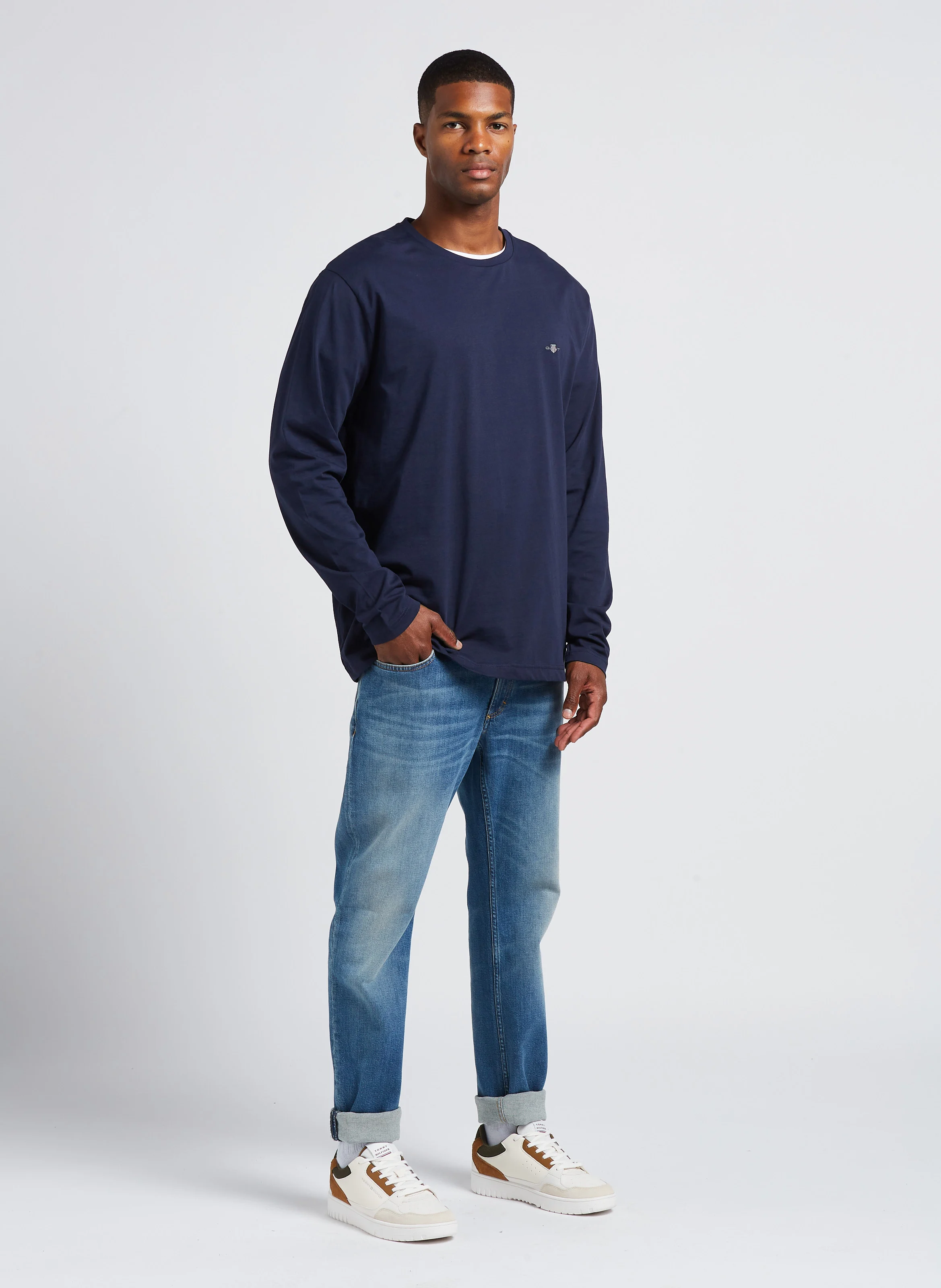 Tee-shirt col rond regular-fit en coton| Bleu