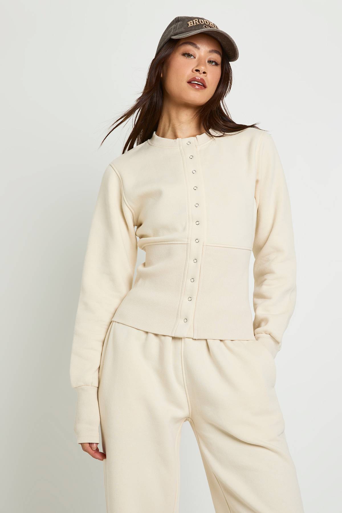 boohoo Ensemble Survêtement Sweat Bomber À Ourlet Profond Avec Boutons-pression Tall