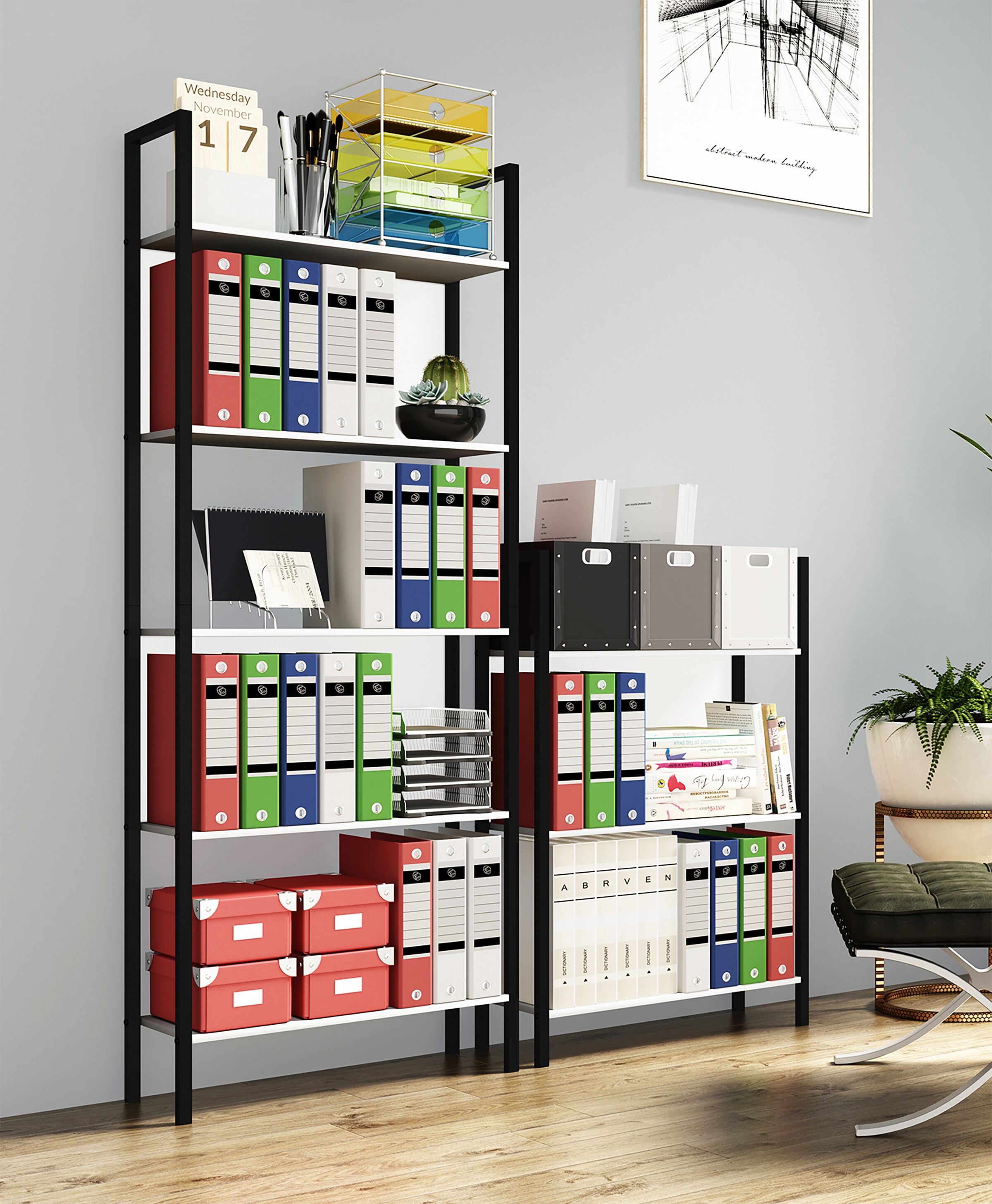 VCM Holz Metall Aufbewahrung Stand Regal Büroregal Büro Standregal Flakos 3