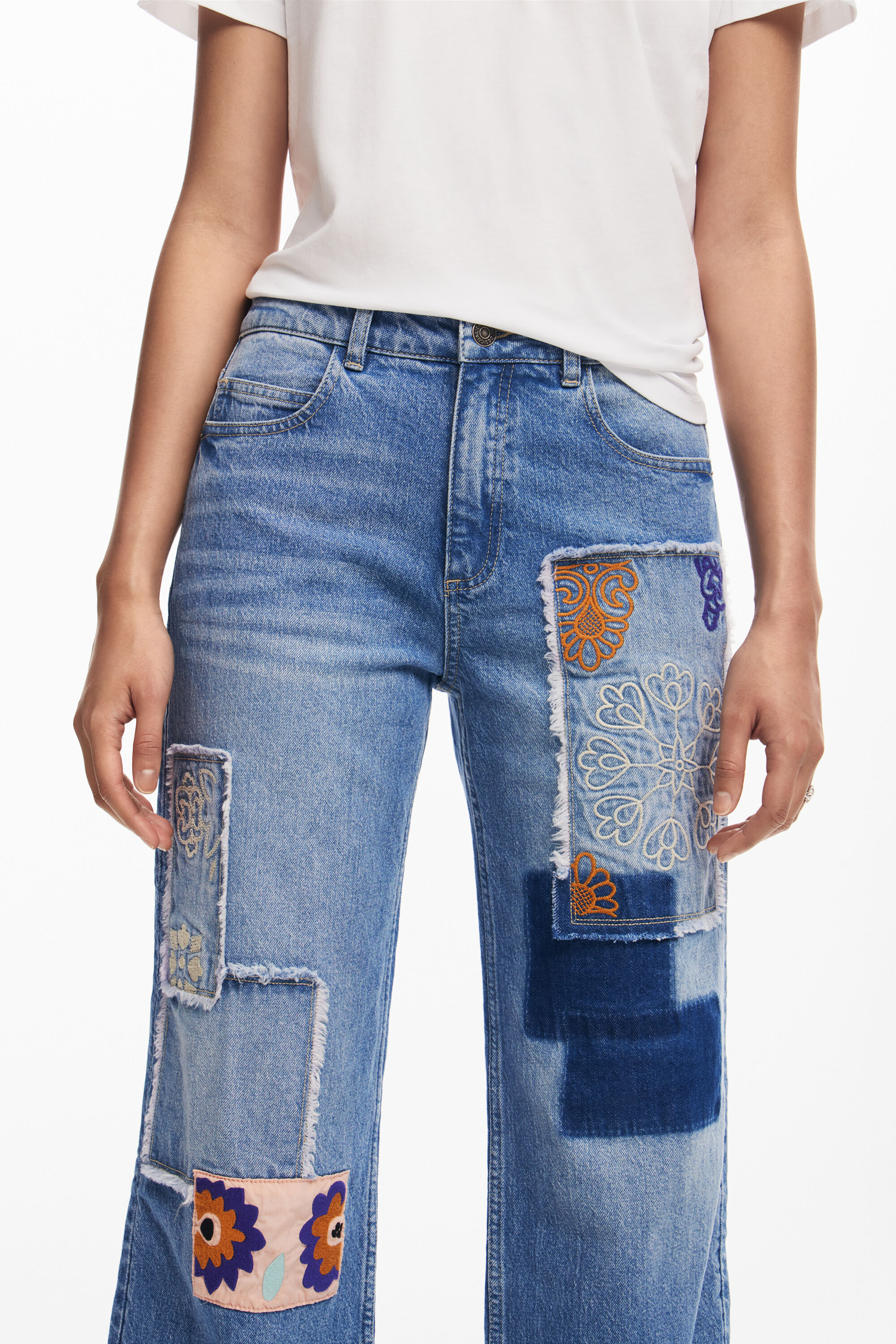 calça jeans patchwork