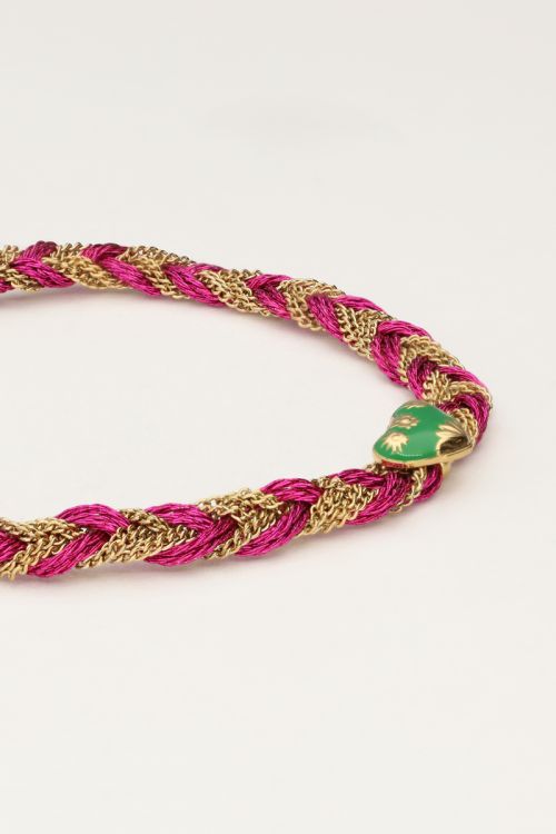 Roze gevlochten armband met bedel