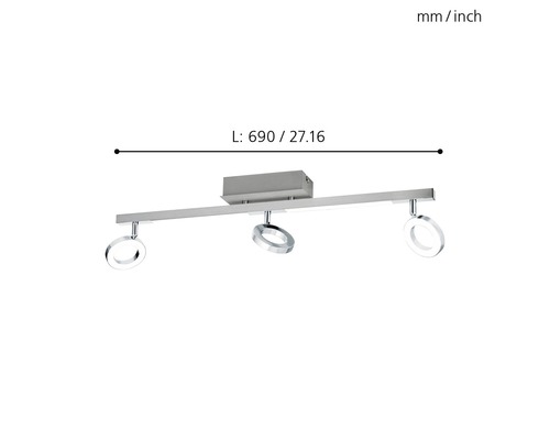 LED plafondspot 3x3,3W 3x400 lm 3000 KL 69 cm aluminium/chroom/satijn