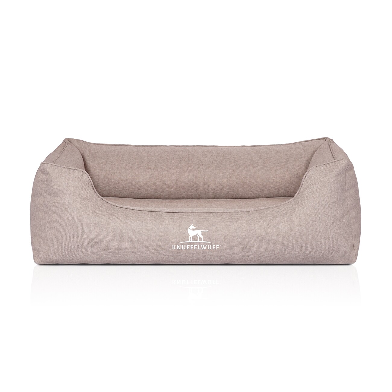 Knuffelwuff Orthopädisches Hundebett Luisa aus Velours mit feinem Handwebcharakter Sunshine Edition beige M-L