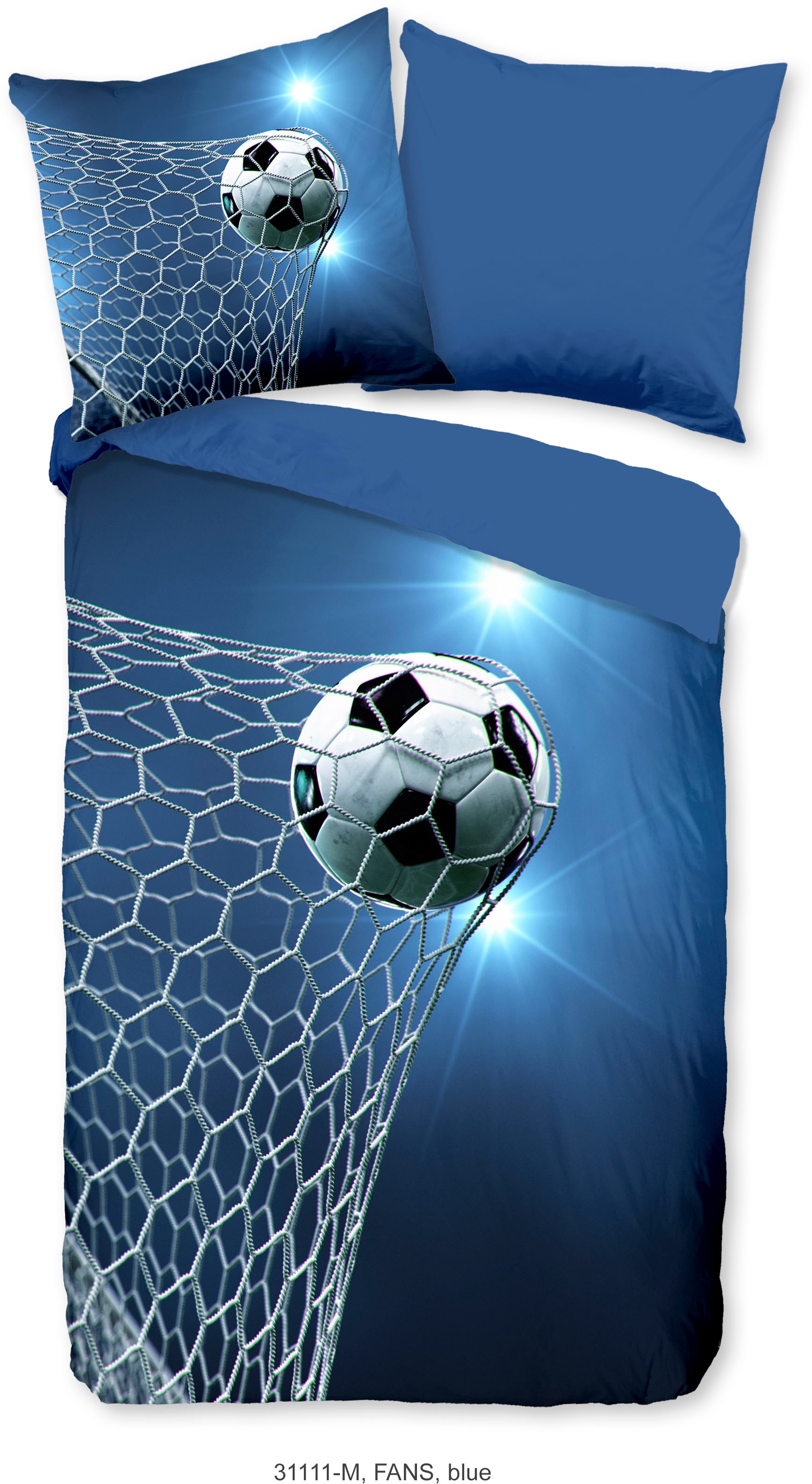 PURE luxury collection Kinderbettwäsche »Fans« 2 Stk. tlg. 135x200, Pflegeleicht, Reissverschluss, Wende, Kind Junge, Fussball Blau