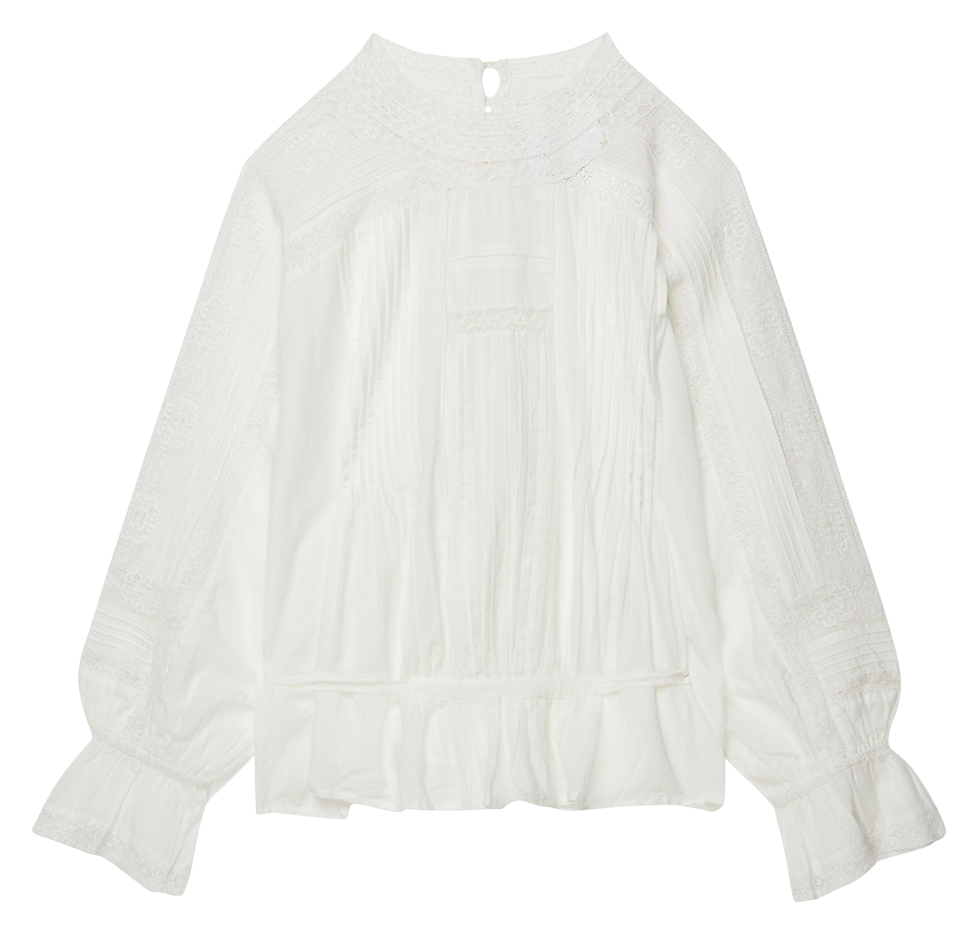 VIVA - Blouse col rond en dentelle et coton mélangé| Blanc