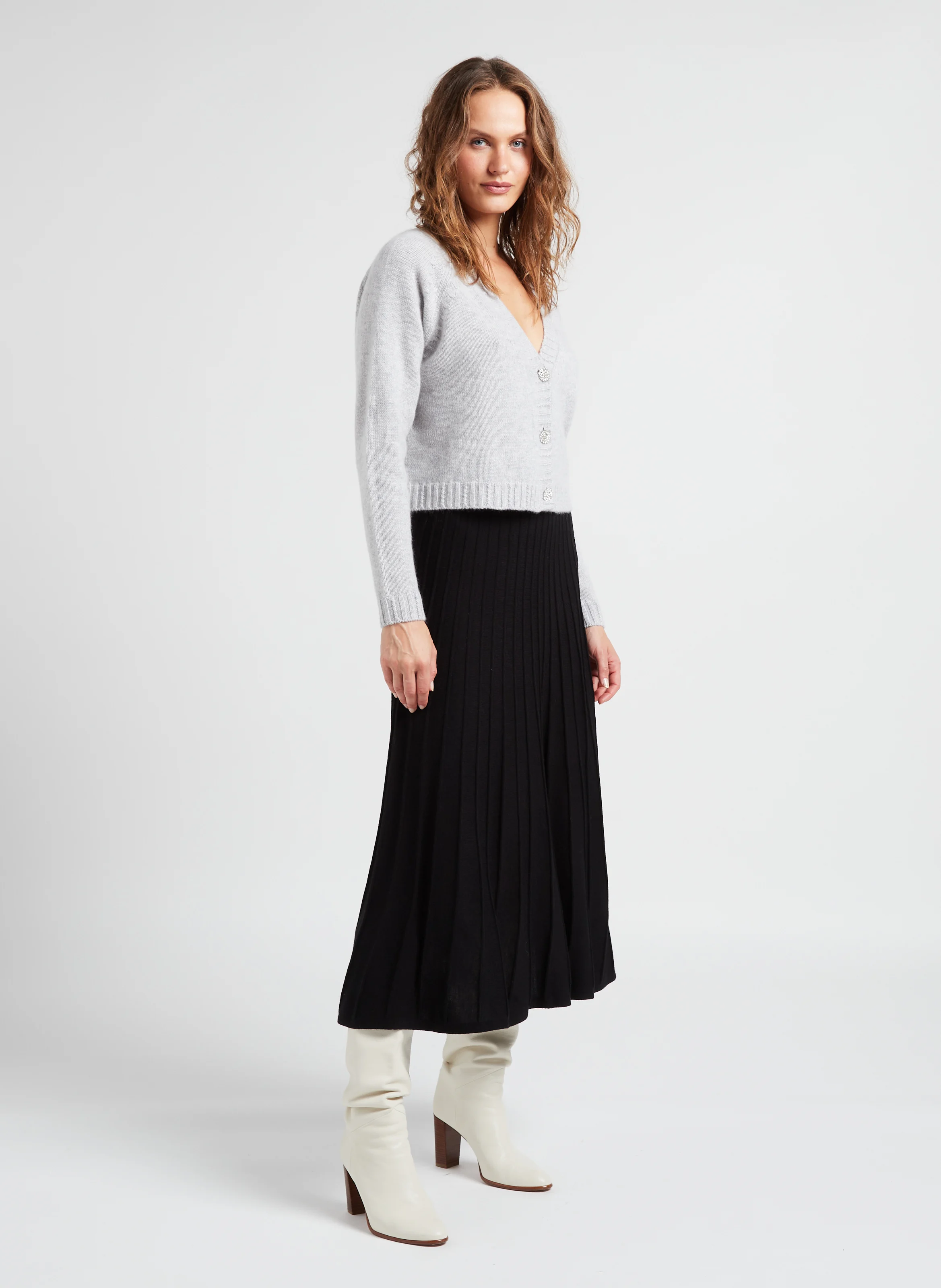 CLAPAM - Gilet court col V en cachemire | Gris