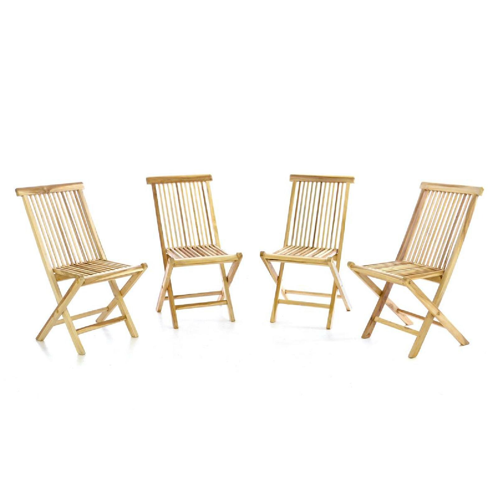 VCM 4er Set Gartenstuhl Teak Holz unbehandelt klappbar Stühle Holzstuhl