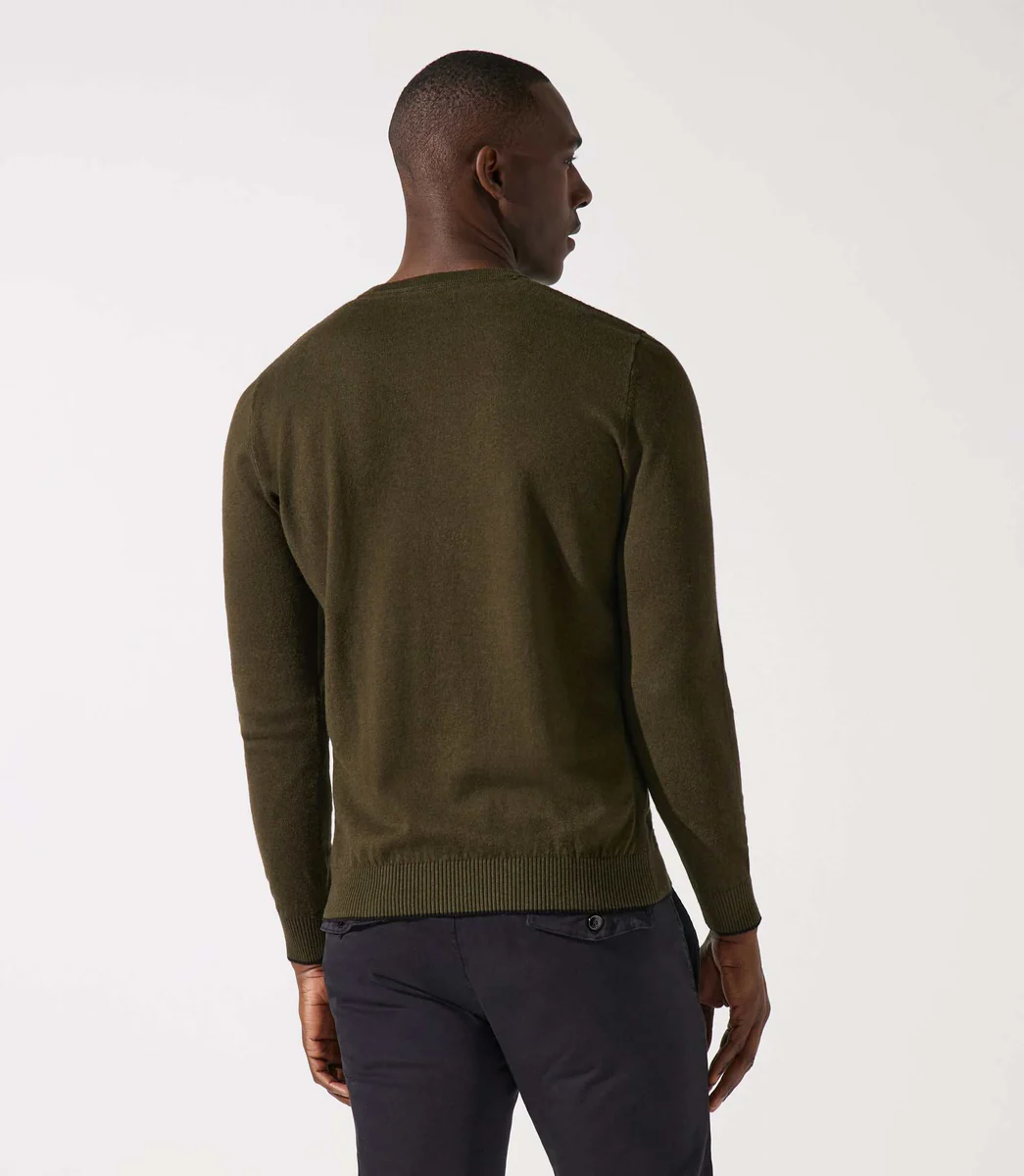 Pull col v rayé kaki