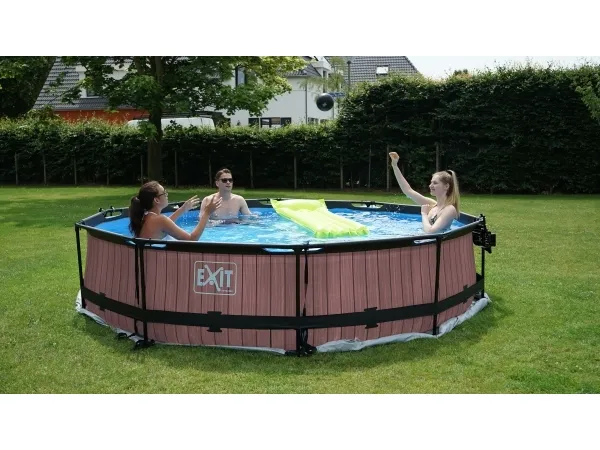 EXIT Wood pool ø360x76cm med filterpumpe - brun 6125 L