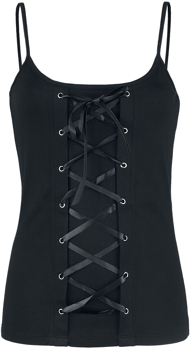 Haut Noir Avec Laçage & Bretelles Fines | Gothicana by EMP Top