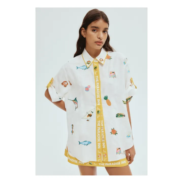 Alémais Chemise Brodée Blue Marlin Lin | Ecru