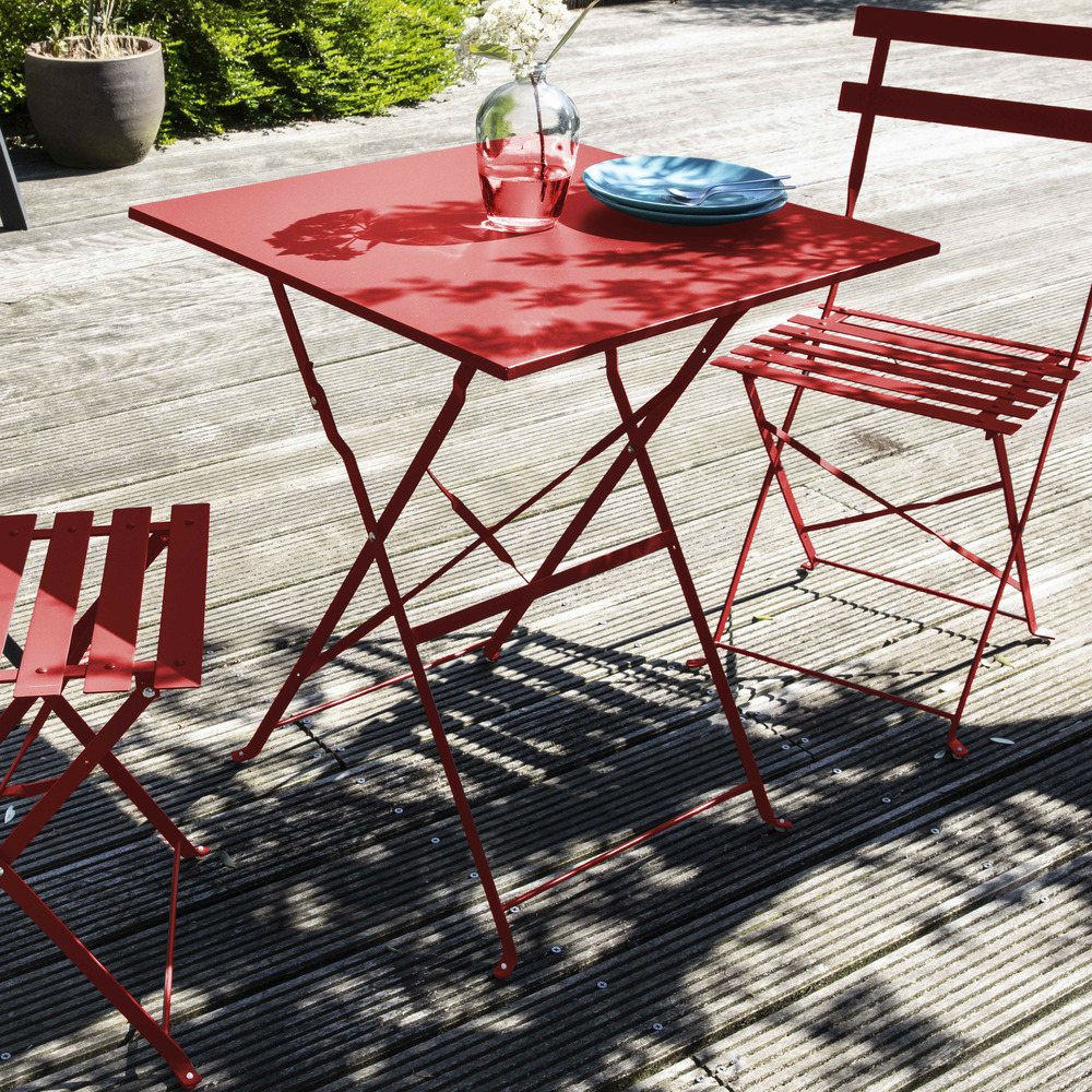 Table de jardin pliante bistrot en acier rouge
