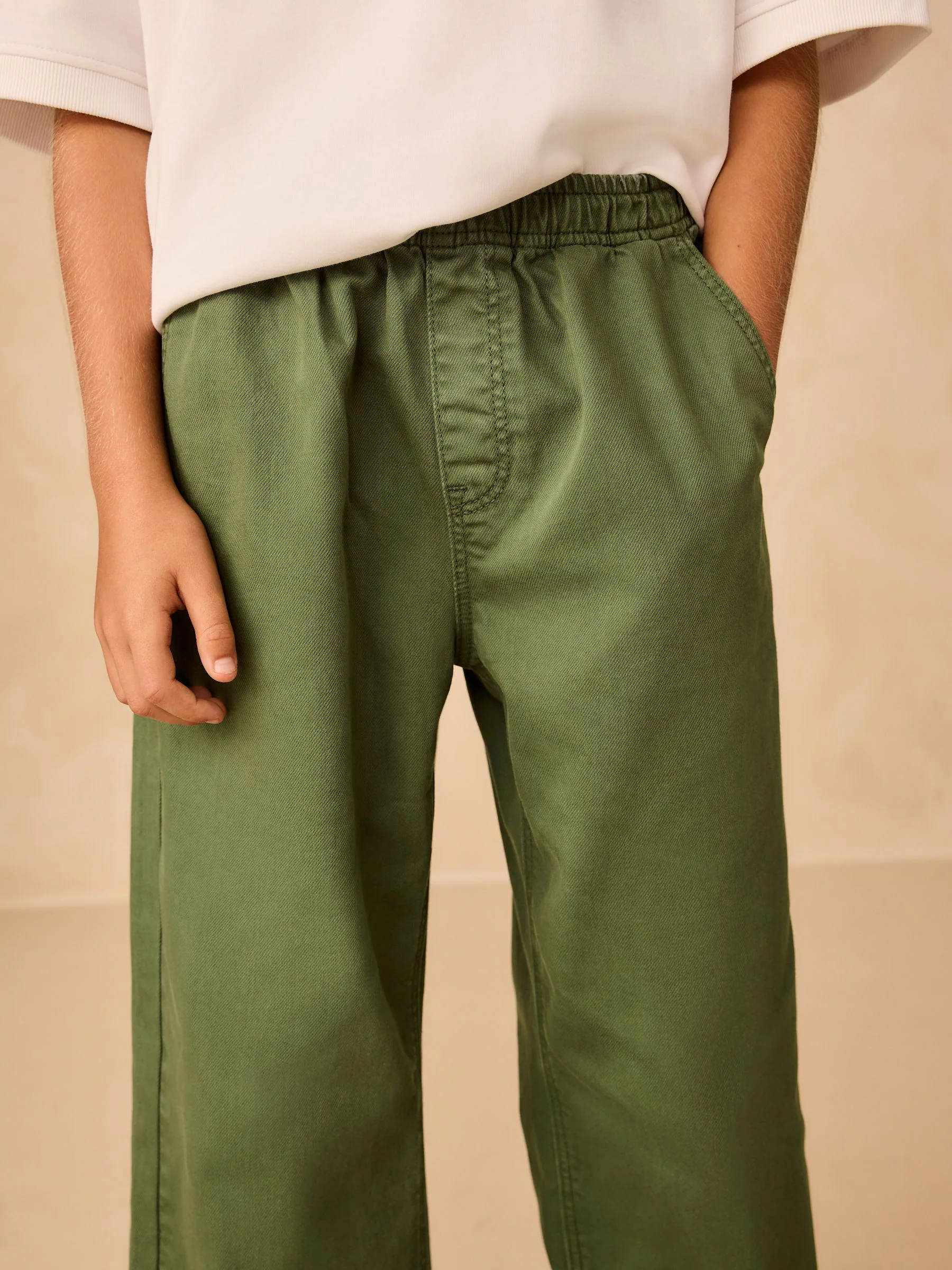 Kakigroen - Twill jeans met aantrekkoord (3-16jr)