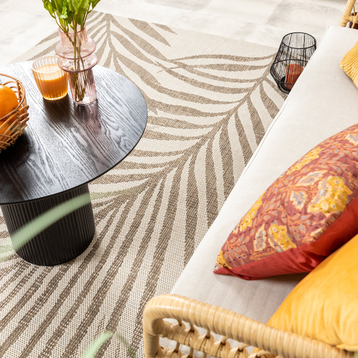 Jute buitenkleed - Nomad Leaves Creme | Botanisch